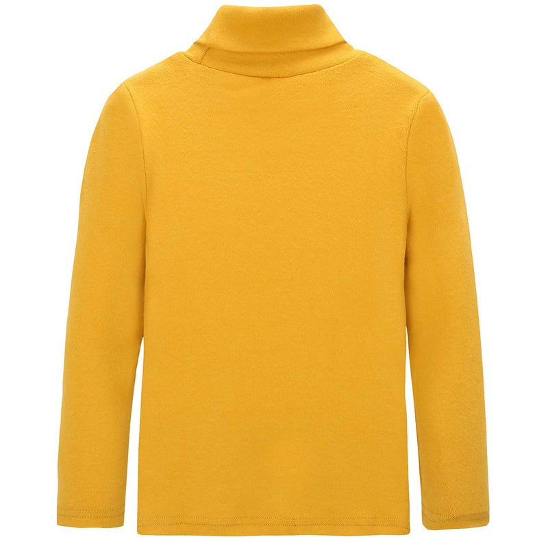 CUNYI Boys Girls Turtleneck Long Sleeve Soft Cotton T-Shirts Solid Color Warm Tops, SA12578, Yellow, 150 - Image 2